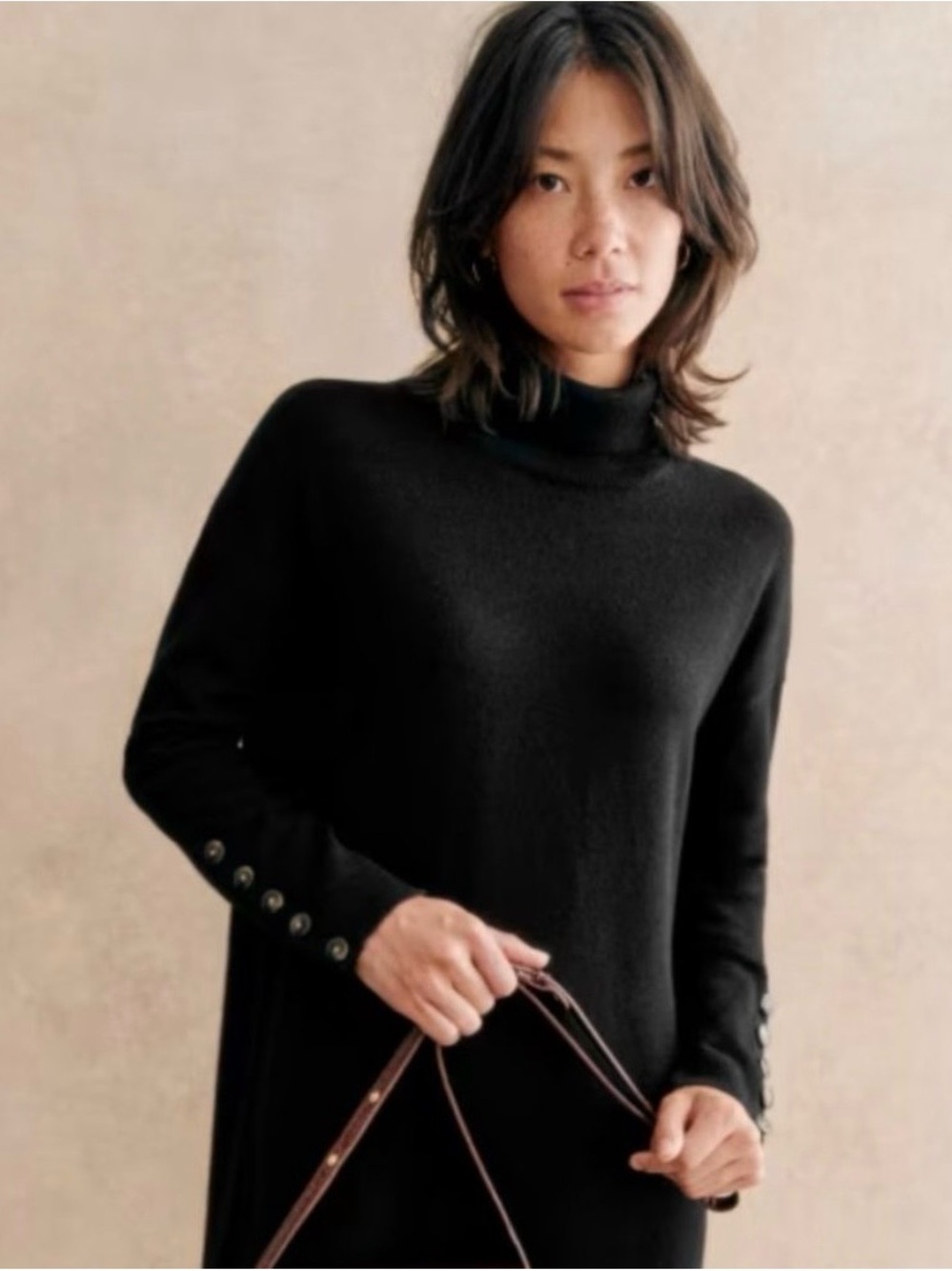 Sezane Black Mini Turtleneck Dress (Adrienne)